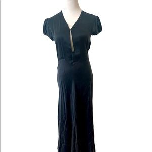 Floor length black silk dress